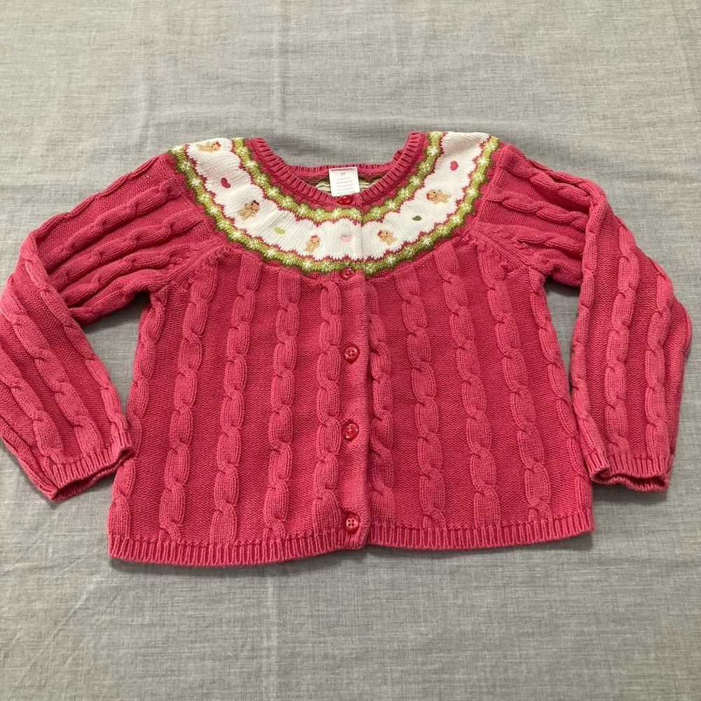Vintage Gymboree Girls Pink Gingerbread Cardigan Sweater 5T Christmas Cotton